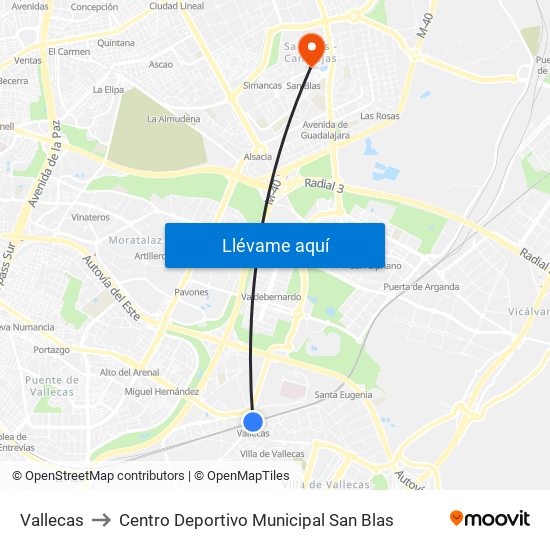 Vallecas to Centro Deportivo Municipal San Blas map