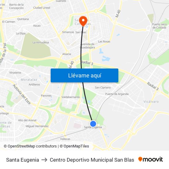 Santa Eugenia to Centro Deportivo Municipal San Blas map