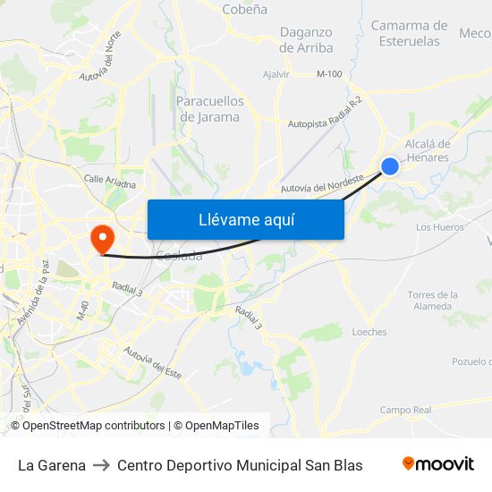 La Garena to Centro Deportivo Municipal San Blas map