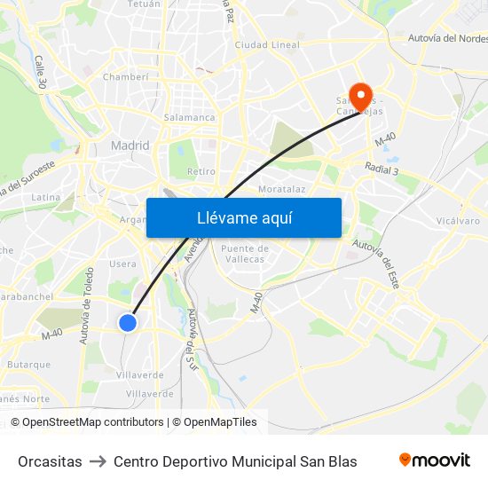 Orcasitas to Centro Deportivo Municipal San Blas map