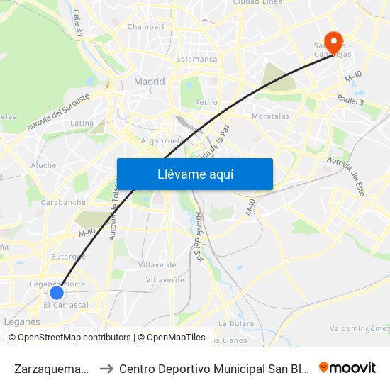 Zarzaquemada to Centro Deportivo Municipal San Blas map
