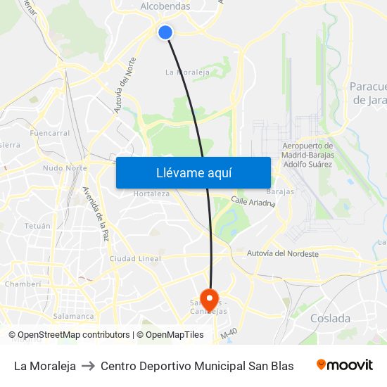 La Moraleja to Centro Deportivo Municipal San Blas map