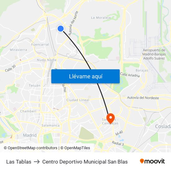 Las Tablas to Centro Deportivo Municipal San Blas map