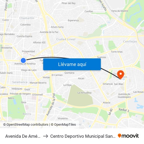 Avenida De América to Centro Deportivo Municipal San Blas map