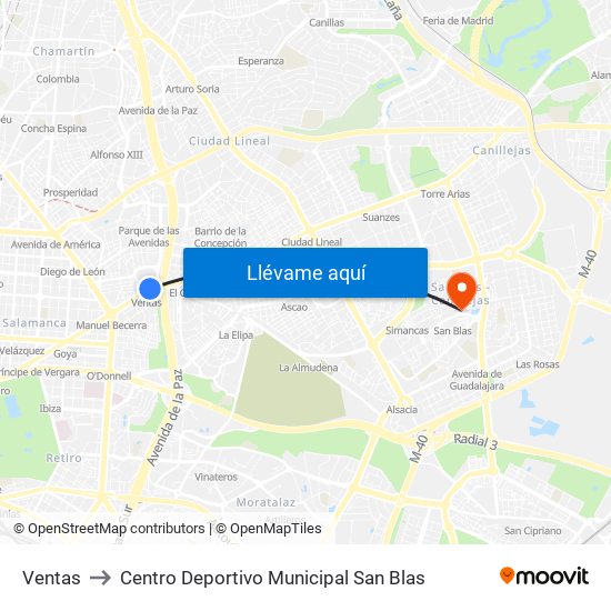 Ventas to Centro Deportivo Municipal San Blas map