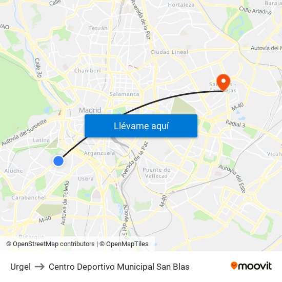 Urgel to Centro Deportivo Municipal San Blas map
