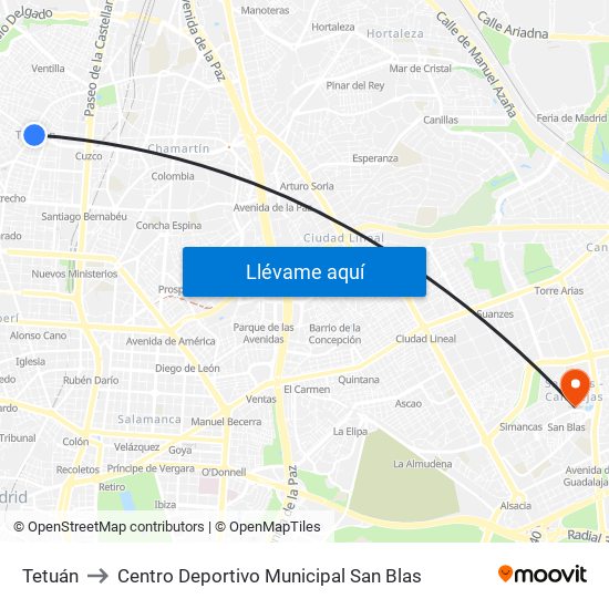 Tetuán to Centro Deportivo Municipal San Blas map
