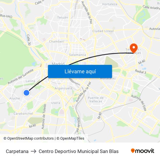Carpetana to Centro Deportivo Municipal San Blas map