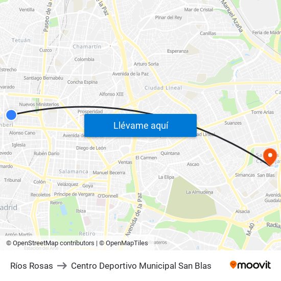 Ríos Rosas to Centro Deportivo Municipal San Blas map