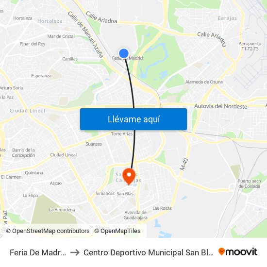 Feria De Madrid to Centro Deportivo Municipal San Blas map