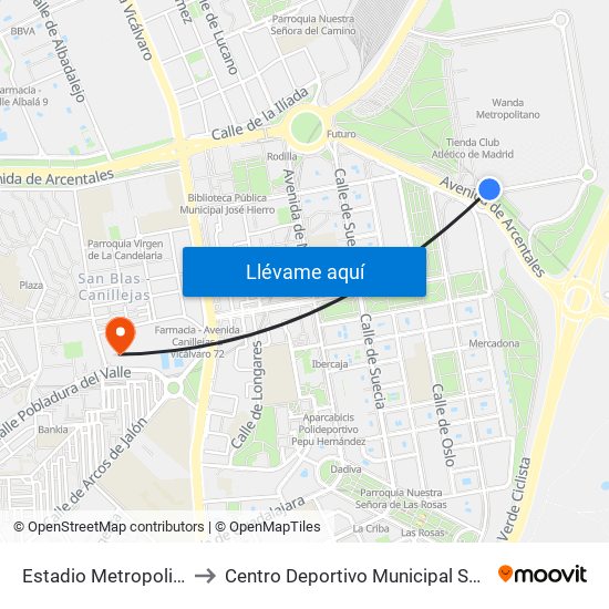 Estadio Metropolitano to Centro Deportivo Municipal San Blas map