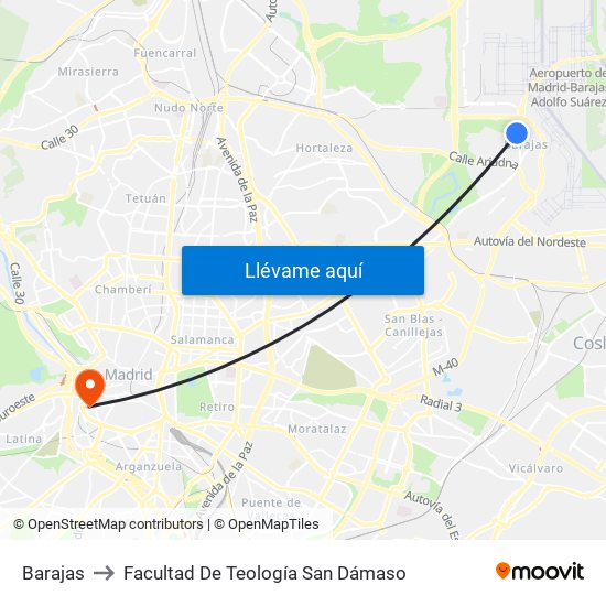 Barajas to Facultad De Teología San Dámaso map