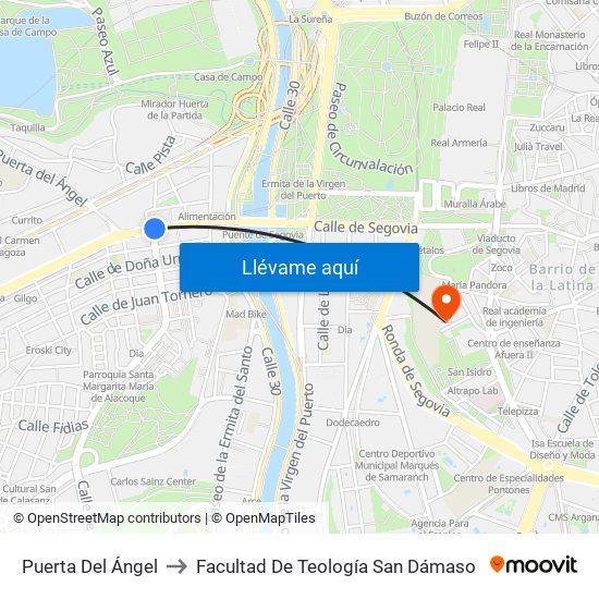 Puerta Del Ángel to Facultad De Teología San Dámaso map