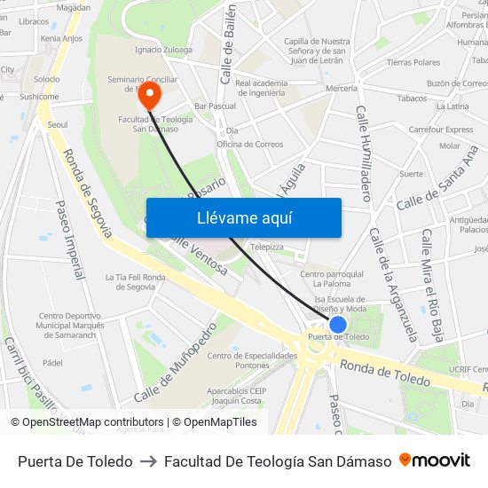Puerta De Toledo to Facultad De Teología San Dámaso map