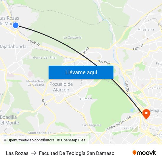Las Rozas to Facultad De Teología San Dámaso map