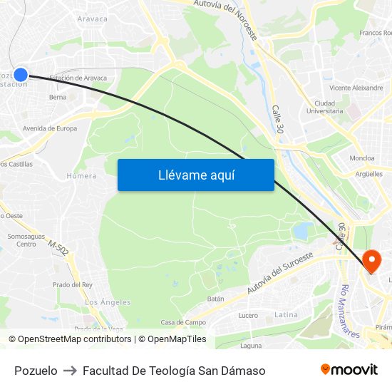 Pozuelo to Facultad De Teología San Dámaso map