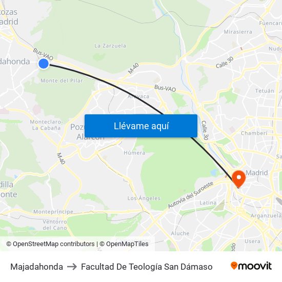 Majadahonda to Facultad De Teología San Dámaso map