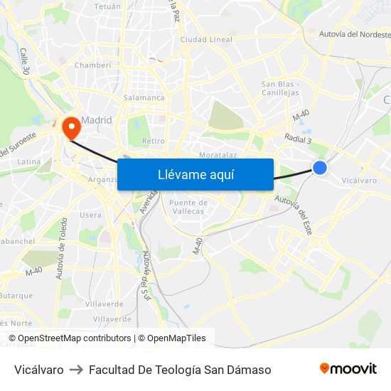Vicálvaro to Facultad De Teología San Dámaso map