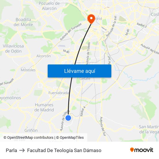 Parla to Facultad De Teología San Dámaso map