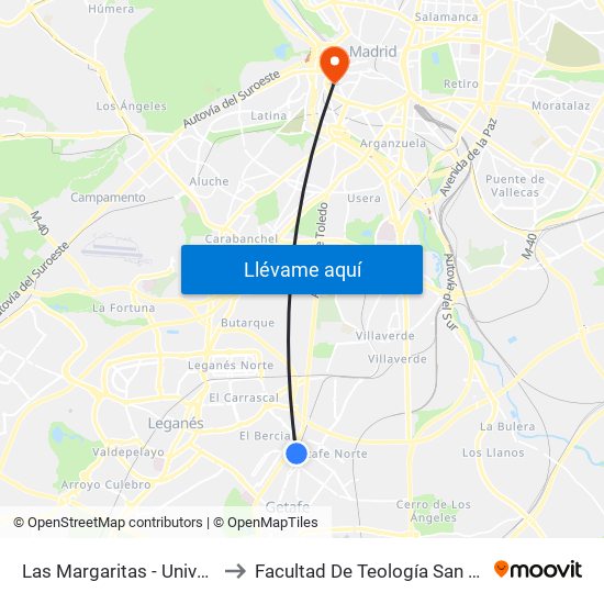 Las Margaritas - Universidad to Facultad De Teología San Dámaso map