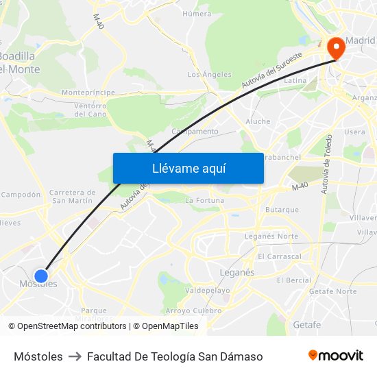 Móstoles to Facultad De Teología San Dámaso map