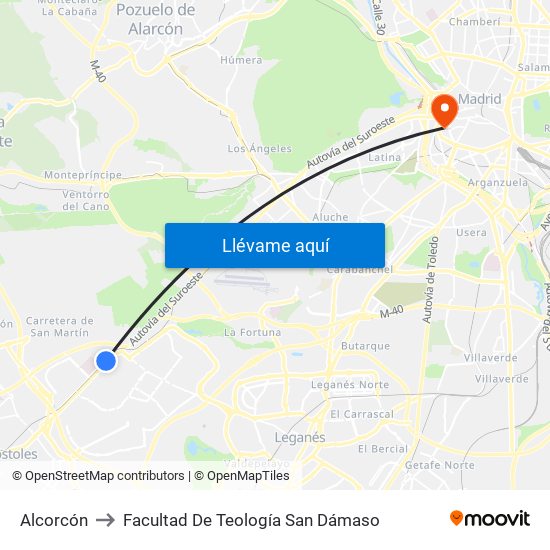 Alcorcón to Facultad De Teología San Dámaso map