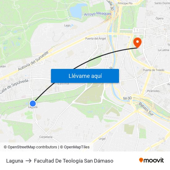 Laguna to Facultad De Teología San Dámaso map
