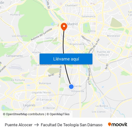 Puente Alcocer to Facultad De Teología San Dámaso map