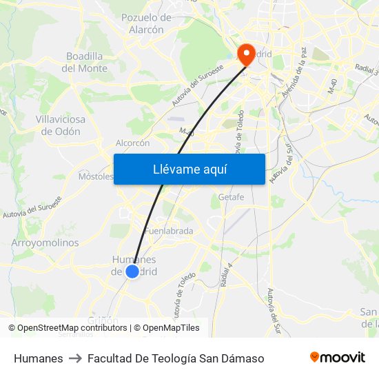 Humanes to Facultad De Teología San Dámaso map