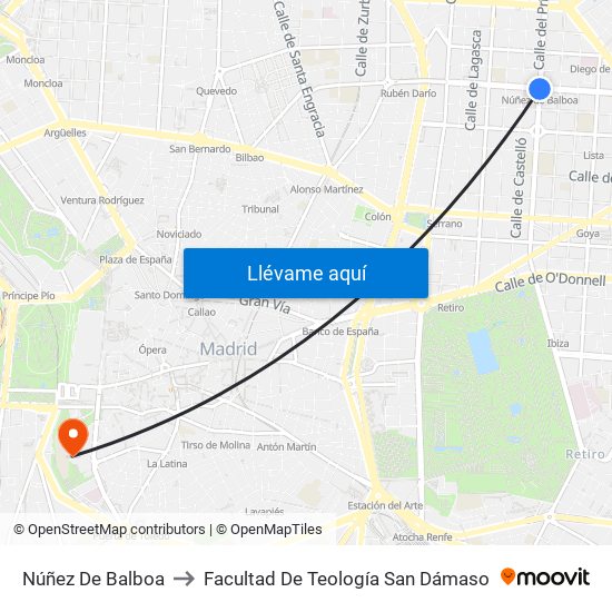 Núñez De Balboa to Facultad De Teología San Dámaso map