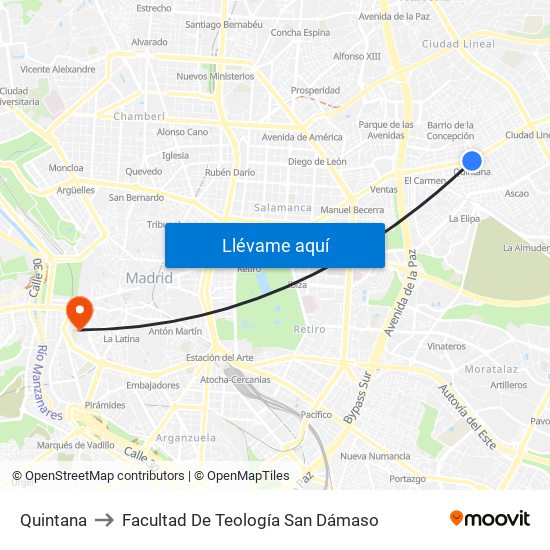 Quintana to Facultad De Teología San Dámaso map