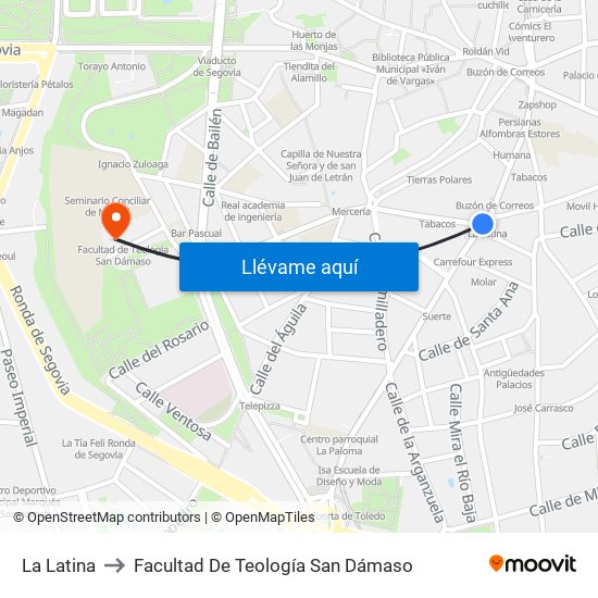 La Latina to Facultad De Teología San Dámaso map