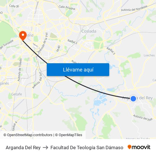 Arganda Del Rey to Facultad De Teología San Dámaso map