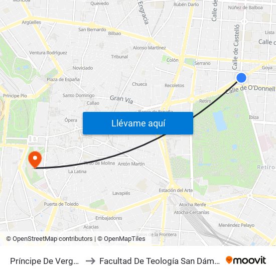 Príncipe De Vergara to Facultad De Teología San Dámaso map