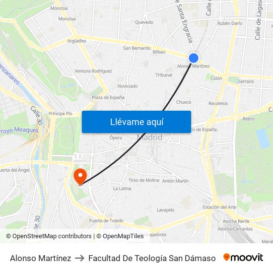 Alonso Martínez to Facultad De Teología San Dámaso map