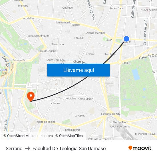 Serrano to Facultad De Teología San Dámaso map
