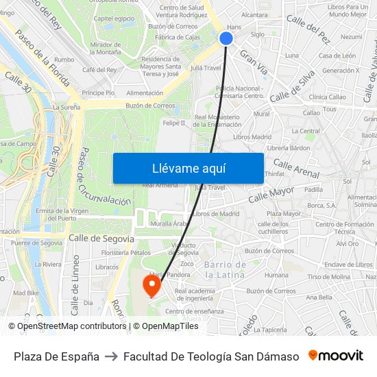 Plaza De España to Facultad De Teología San Dámaso map