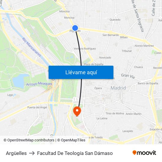 Argüelles to Facultad De Teología San Dámaso map
