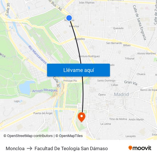 Moncloa to Facultad De Teología San Dámaso map
