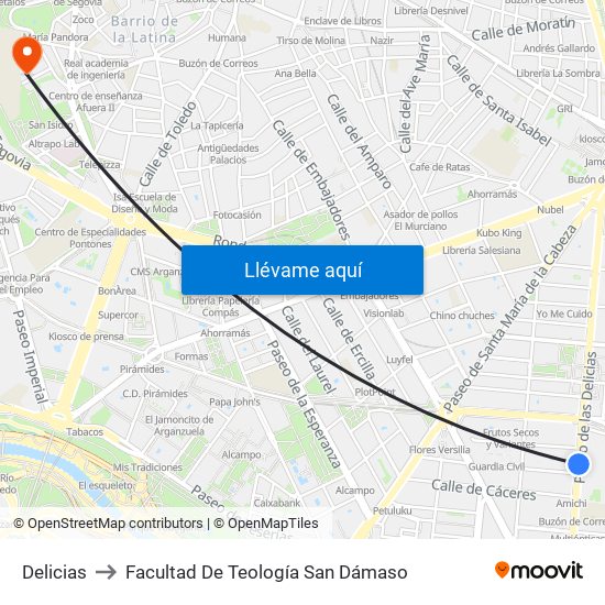 Delicias to Facultad De Teología San Dámaso map