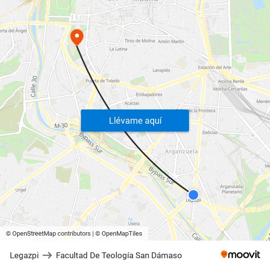 Legazpi to Facultad De Teología San Dámaso map