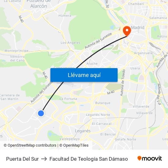 Puerta Del Sur to Facultad De Teología San Dámaso map