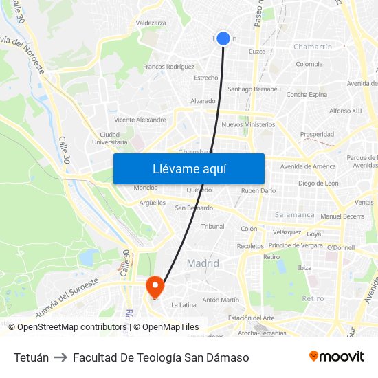 Tetuán to Facultad De Teología San Dámaso map