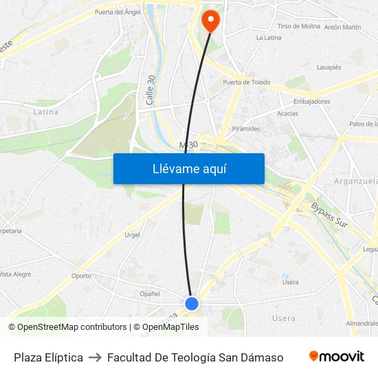 Plaza Elíptica to Facultad De Teología San Dámaso map