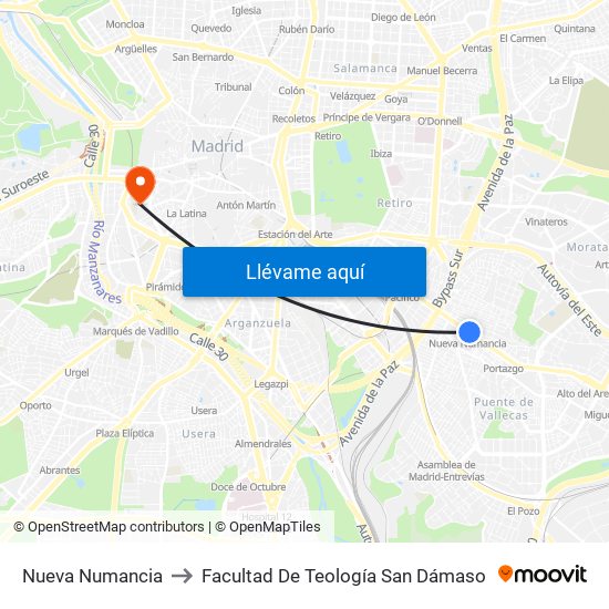 Nueva Numancia to Facultad De Teología San Dámaso map