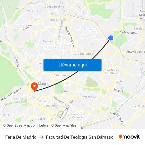 Feria De Madrid to Facultad De Teología San Dámaso map