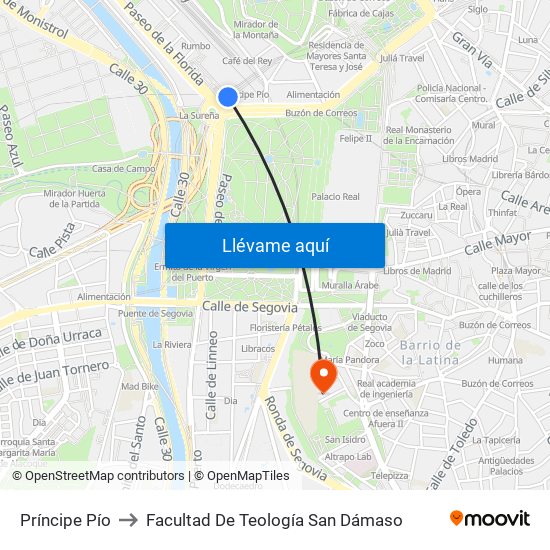 Príncipe Pío to Facultad De Teología San Dámaso map