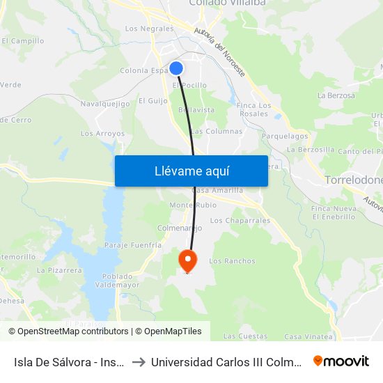Isla De Sálvora - Instituto to Universidad Carlos III Colmenarejo map