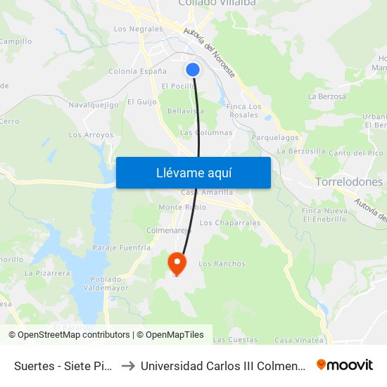Suertes - Siete Picos to Universidad Carlos III Colmenarejo map