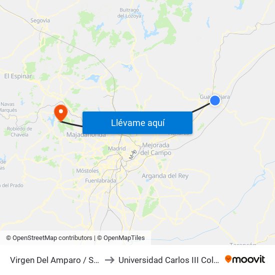 Virgen Del Amparo / San Ginés to Universidad Carlos III Colmenarejo map